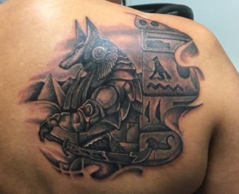 Anubis Realistic Tattoo black and grey